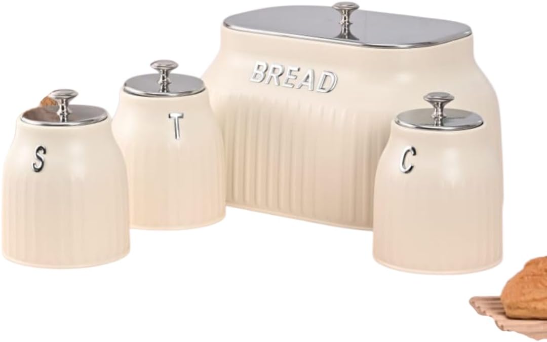 Trocloh 4 Piece Single Loaf Bread Bin & Tea Coffee & Sugar Canister Set